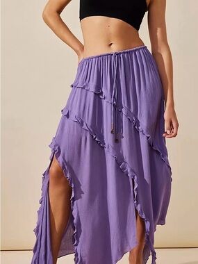 Free People Lavender Ruffle High-Low Maxi Skirt